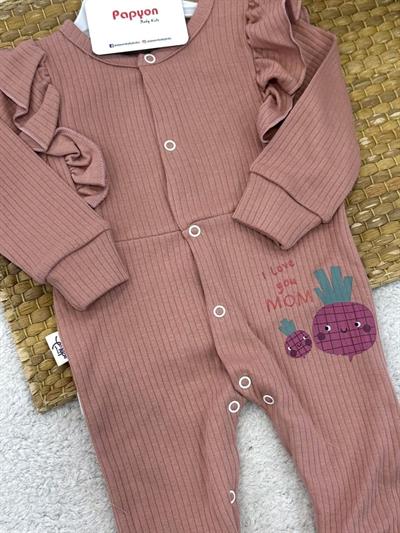 I Love You Mom Baskılı Fitilli Kız Bebek Tulum (3-6/6-9/9-12 Ay)