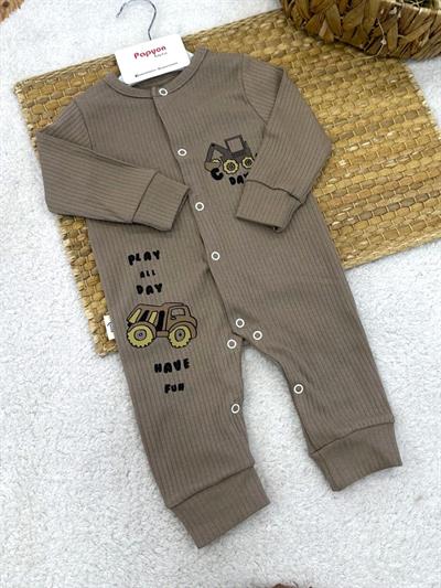 İş Makinesi Baskılı Fitilli Erkek Bebek Tulum (3-6/6-9/9-12 Ay)