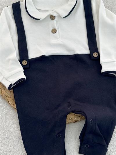 Polo Yaka Pantolon Askılı Erkek Bebek Tulum 3-6/6-9/9-12/12-18 Ay