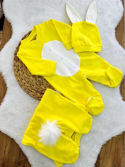 Ponponlu Tavşan Bere Tulum Set 0-3/3-6 Ay