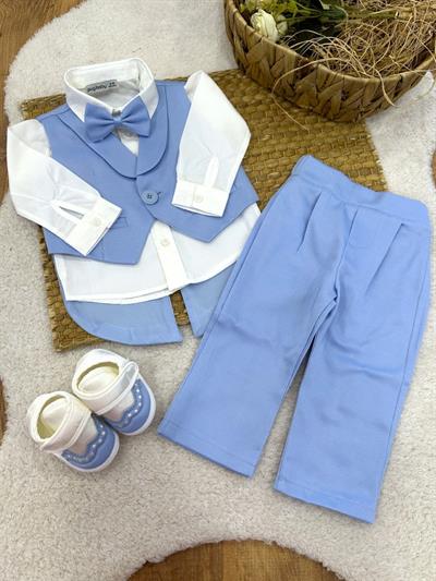 Papyonlu Gömlekli Yelekli Erkek Bebek 4lü Mevlüt Takımı 0-3/3-6 Ay