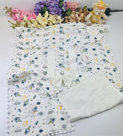 Roket Baskılı Müslin Pike Puset Örtüsü 75x110 Cm