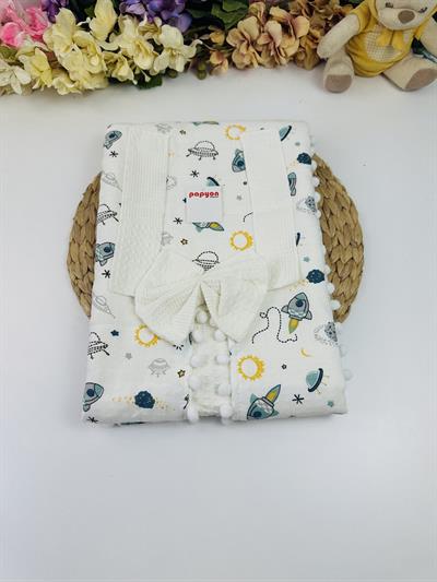Roket Baskılı Müslin Pike Puset Örtüsü 75x110 Cm