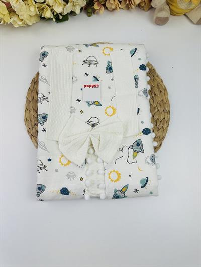Roket Baskılı Müslin Pike Puset Örtüsü 75x110 Cm