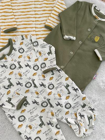 Safari Desen Erkek Bebek Patikli 3lü Tulum 0-3/3-6/6-9 Ay