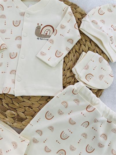 Snail Önden Açmalı Yenidoğan Erkek Bebek 5li Zıbın Set