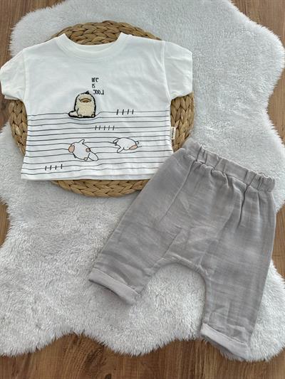 Su Samuru Süzeneli Erkek Bebek Müslin Şortlu Takım 6-12-18 Ay