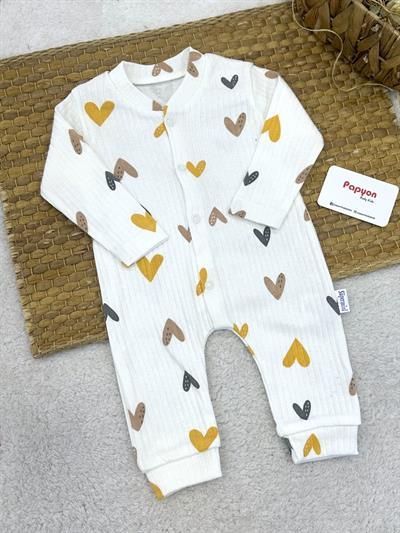 Büyük Kalp Baskılı Fitilli Kız Bebek Tulum (0-3/3-6/6-9 Ay)