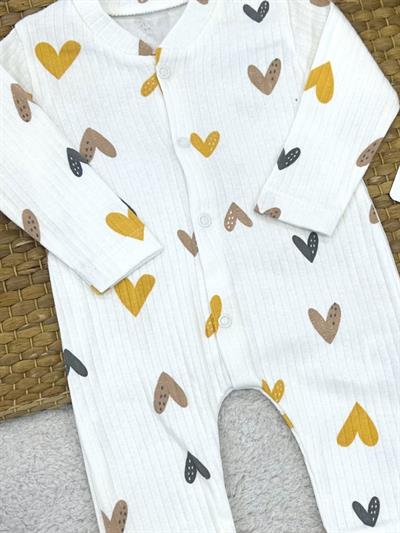 Büyük Kalp Baskılı Fitilli Kız Bebek Tulum (0-3/3-6/6-9 Ay)