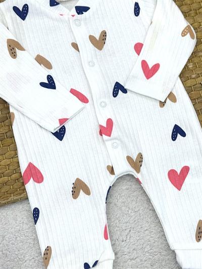 Büyük Kalp Baskılı Fitilli Kız Bebek Tulum (0-3/3-6/6-9 Ay)