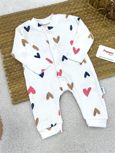 Büyük Kalp Baskılı Fitilli Kız Bebek Tulum (0-3/3-6/6-9 Ay)