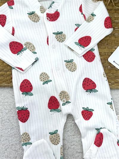 Çilek Baskılı Fitilli Kız Bebek Tulum (0-3/3-6/6-9 Ay)