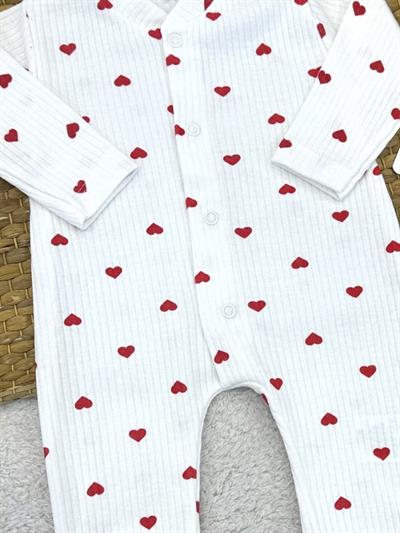 Kalp Baskılı Fitilli Kız Bebek Tulum (0-3/3-6/6-9 Ay)