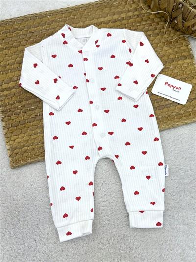 Kalp Baskılı Fitilli Kız Bebek Tulum (0-3/3-6/6-9 Ay)