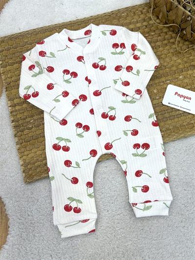 Kiraz Baskılı Fitilli Kız Bebek Tulum (0-3/3-6/6-9 Ay)