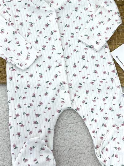 Yapraklı Çiçek Baskılı Fitilli Kız Bebek Tulum (0-3/3-6/6-9 Ay)