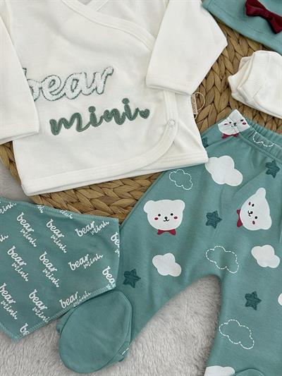 Süzene Bear Mini Nakışlı Yenidoğan Erkek Bebek 5li Zıbın Set