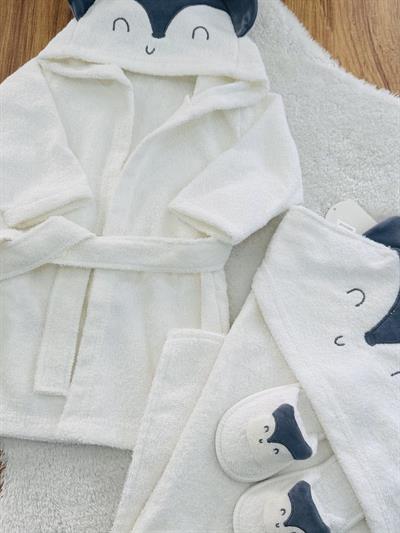 Tilki Model Uniseks Bebek 3lü Havlu Bornoz Set