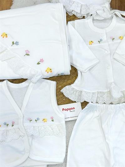 Dantelli Çiçek Nakışlı Yenidoğan Kız Bebek 10lu Zıbın Set Hastane Çıkışı