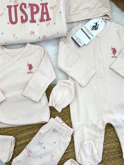 Uspa Baskılı Çiçek Desenli Tulumlu Yenidoğan Kız Bebek 10lu Zıbın Set Hastane Çıkışı