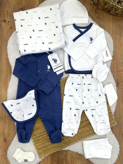 Uspa Baskılı Tulumlu Yenidoğan Erkek Bebek 10lu Zıbın Set Hastane Çıkışı