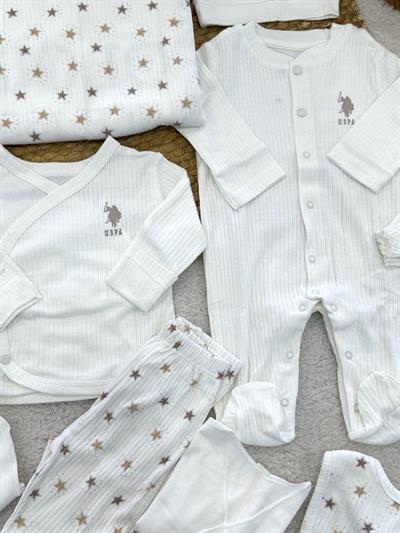 Uspa Logolu Yıldız Desenli Tulumlu Yenidoğan Bebek 10lu Zıbın Set Hastane Çıkışı