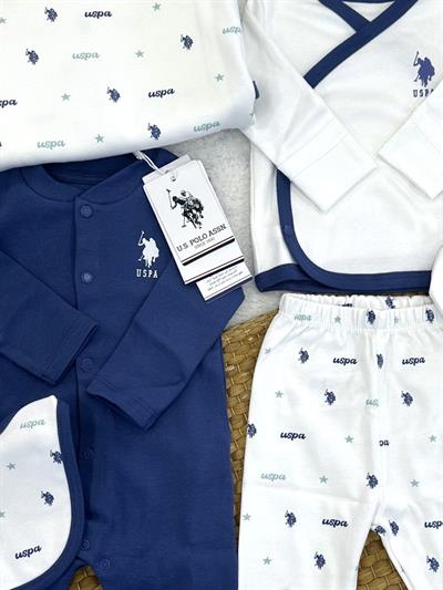 Uspa Baskılı Tulumlu Yenidoğan Erkek Bebek 10lu Zıbın Set Hastane Çıkışı