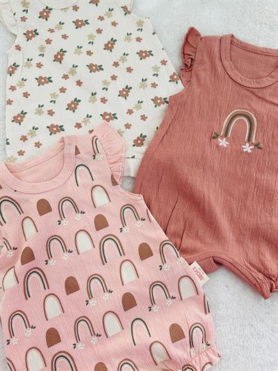Valcheta Gökkuşağı Kız Bebek Yazlık 3lü Tulum Set 0-3/3-6 Ay