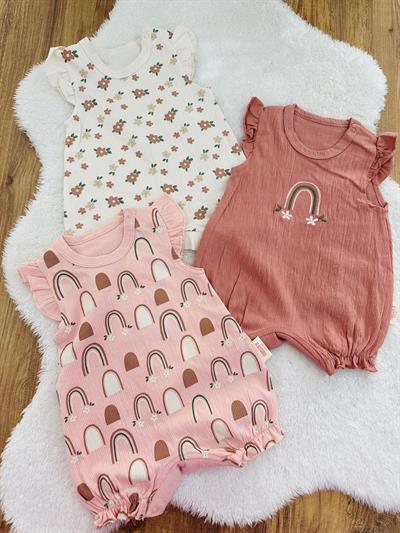 Valcheta Gökkuşağı Kız Bebek Yazlık 3lü Tulum Set 0-3/3-6 Ay