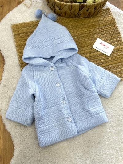 Kapşonlu Çift Katlı Triko Bebek Hırka Ceket (6-9 Ay)