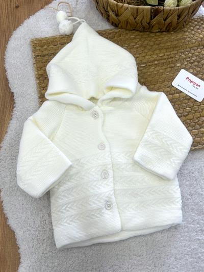 Kapşonlu Çift Katlı Triko Bebek Hırka Ceket (6-9 Ay)
