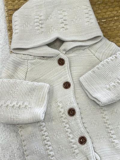 Kapşonlu Çift Katlı Triko Bebek Hırka Ceket (6-9 Ay)