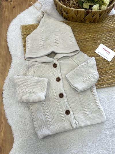 Kapşonlu Çift Katlı Triko Bebek Hırka Ceket (6-9 Ay)