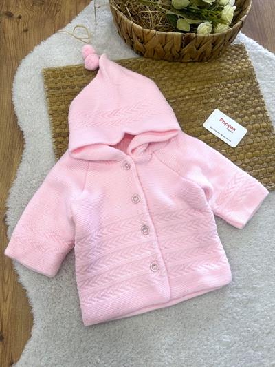 Kapşonlu Çift Katlı Triko Bebek Hırka Ceket (6-9 Ay)
