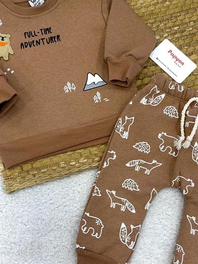 Full Time Adventurer Baskılı Erkek Bebek 3ip Şardonlu Takım (3-6/6-9/9-12/12-18 Ay)