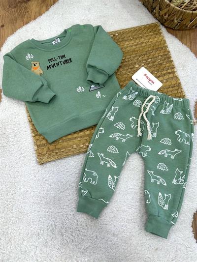 Full Time Adventurer Baskılı Erkek Bebek 3ip Şardonlu Takım (3-6/6-9/9-12/12-18 Ay)