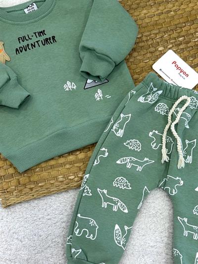 Full Time Adventurer Baskılı Erkek Bebek 3ip Şardonlu Takım (3-6/6-9/9-12/12-18 Ay)