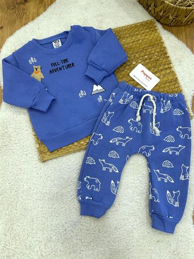 Full Time Adventurer Baskılı Erkek Bebek 3ip Şardonlu Takım (3-6/6-9/9-12/12-18 Ay)