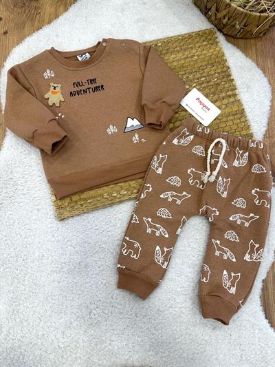 Full Time Adventurer Baskılı Erkek Bebek 3ip Şardonlu Takım (3-6/6-9/9-12/12-18 Ay)