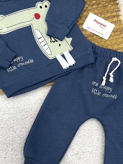 Timsah Baskılı 3ip Şardonlu Erkek Bebek Takım (3-6/6-9/9-12/12-18 Ay)