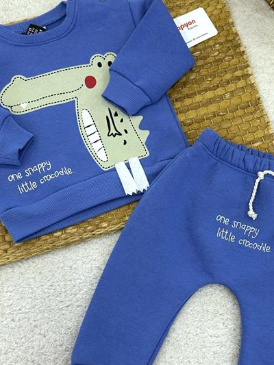 Timsah Baskılı 3ip Şardonlu Erkek Bebek Takım (3-6/6-9/9-12/12-18 Ay)