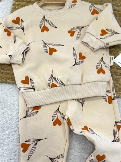 Kalp Yaprak Baskılı Kız Bebek 2li Takım (6-9/9-12/12-18/18-24 Ay)