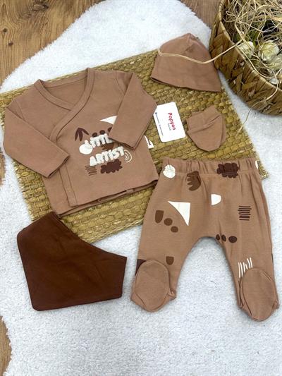 Little Artist Nakışlı Yenidoğan Erkek Bebek 5li Zıbın Set