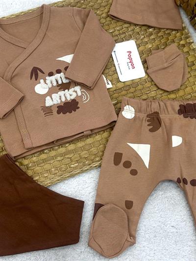 Little Artist Nakışlı Yenidoğan Erkek Bebek 5li Zıbın Set