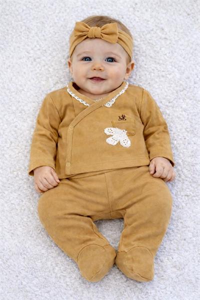 Süzene Kuş Nakışlı Cepli Yenidoğan Kız Bebek 5li Zıbın Set