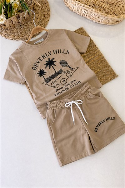 Beverly Hills Baskılı Erkek Çocuk Şortlu Takım (3-4/4-5/5-6/7-8/9-10 Yaş)