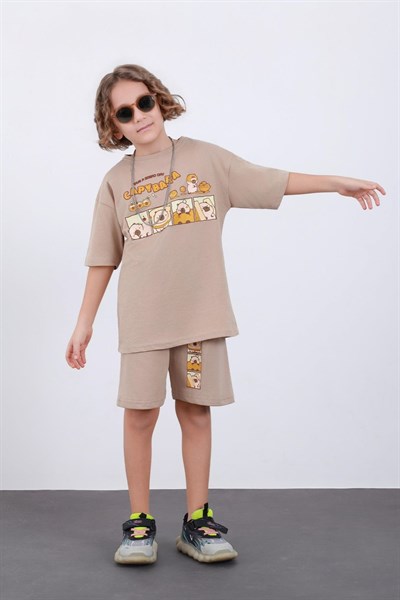 Capybara Baskılı Erkek Çocuk Şortlu Takım (3-4/4-5/5-6/7-8/9-10 Yaş)
