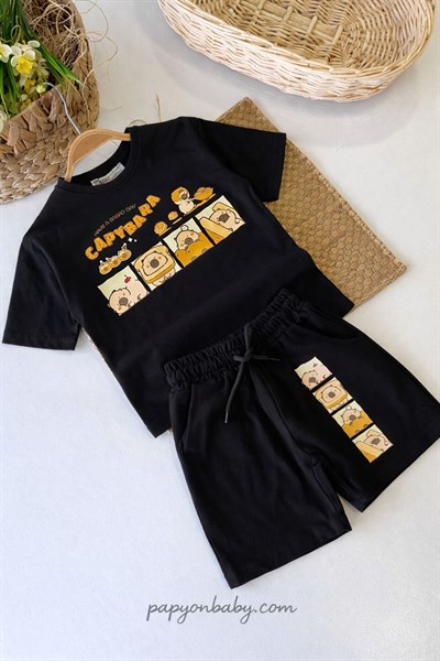 Capybara Baskılı Erkek Çocuk Şortlu Takım (3-4/4-5/5-6/7-8/9-10 Yaş)