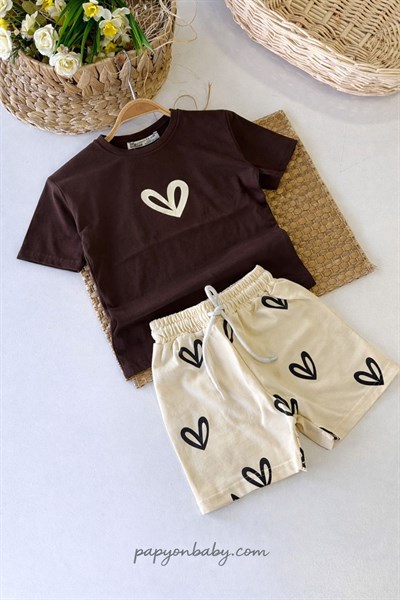 Kalp Baskılı Kız Çocuk Şortlu Takım (3-4/4-5/5-6/7-8/9-10 Yaş)