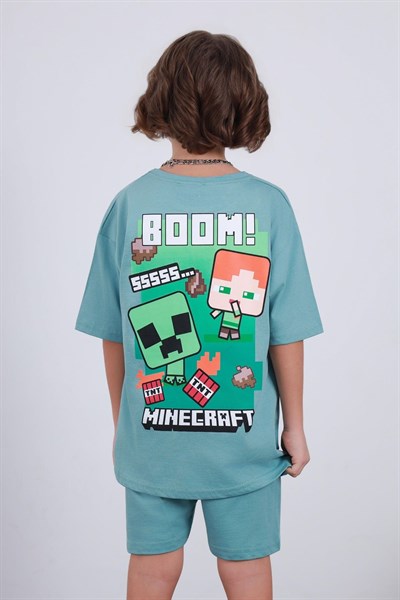 Minecraft Baskılı Erkek Çocuk Şortlu Takım (3-4/4-5/5-6/7-8/9-10 Yaş)